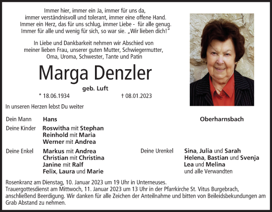 Anzeige von Marga Denzler von MGO