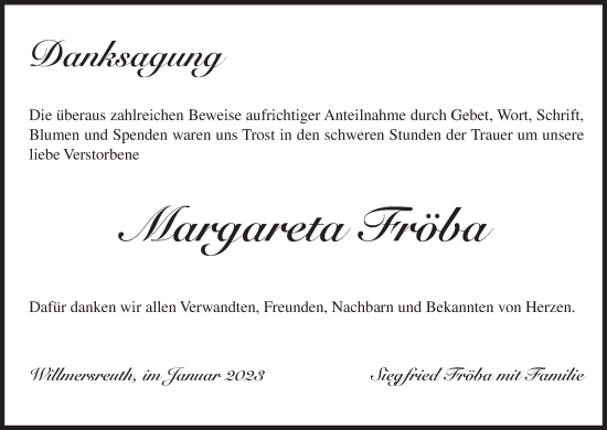 Anzeige von Margareta Fröba von MGO
