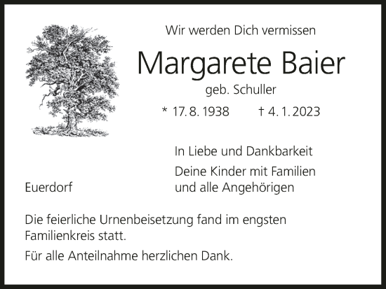 Anzeige von Margarete Baier von MGO
