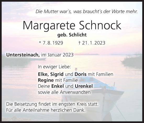 Anzeige von Margarete Schnock von MGO
