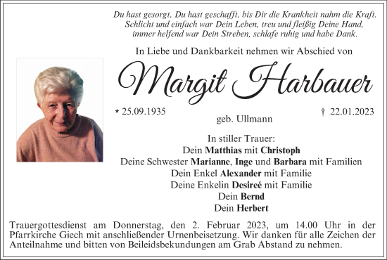 Anzeige von Margit Harbauer von MGO