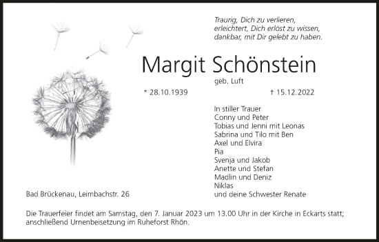 Anzeige von Margit Schönstein von MGO