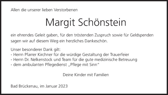 Anzeige von Margit Schönstein von MGO