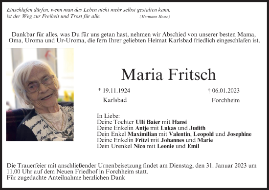 Anzeige von Maria Fritsch von MGO