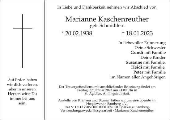 Anzeige von Marianne Kaschenreuther von MGO