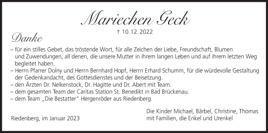 Anzeige von Mariechen Geck von MGO