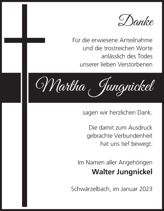 Anzeige von Martha Jungnickel von MGO