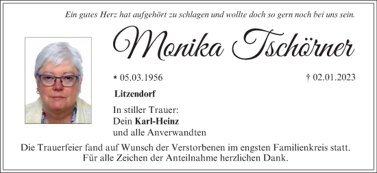 Anzeige von Monika Tschörner von MGO
