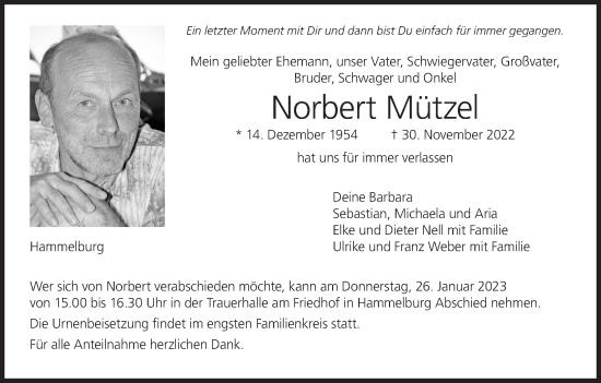 Anzeige von Norbert Mützel von MGO