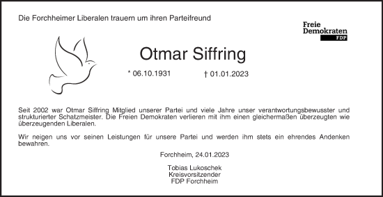 Anzeige von Otmar Siffring von MGO