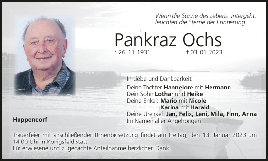 Anzeige von Pankraz Ochs von MGO