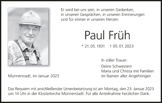 Anzeige von Paul Früh von MGO