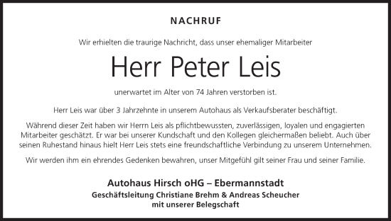 Anzeige von Peter Leis von MGO