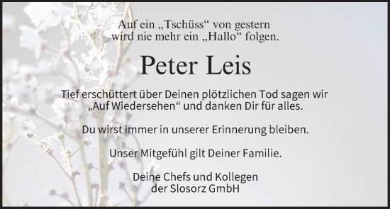 Anzeige von Peter Leis von MGO