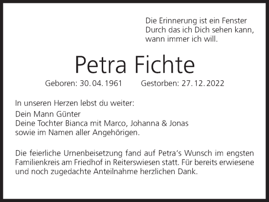 Anzeige von Petra Fichte von MGO