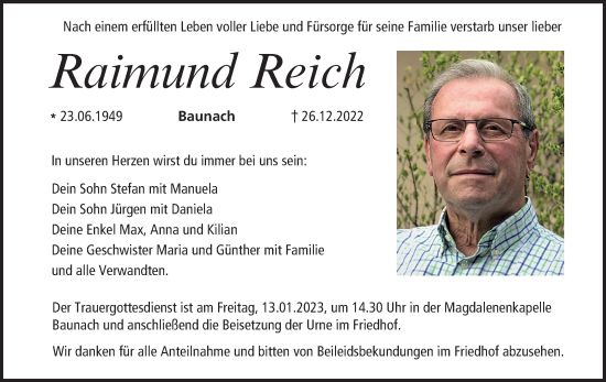 Anzeige von Raimund Reich von MGO
