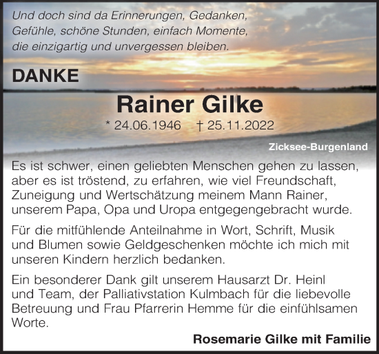 Anzeige von Rainer Gilke von MGO