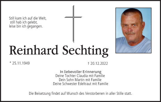 Anzeige von Reinhard Sechting von MGO