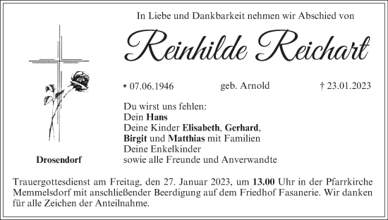 Anzeige von Reinhilde Reichart von MGO