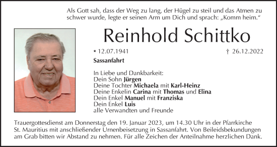 Anzeige von Reinhold Schittko von MGO
