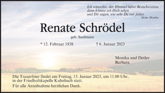Anzeige von Renate Schrödel von MGO