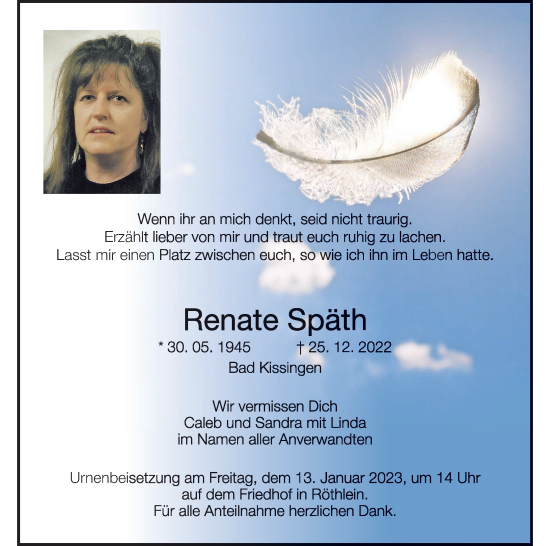 Anzeige von Renate Späth von MGO