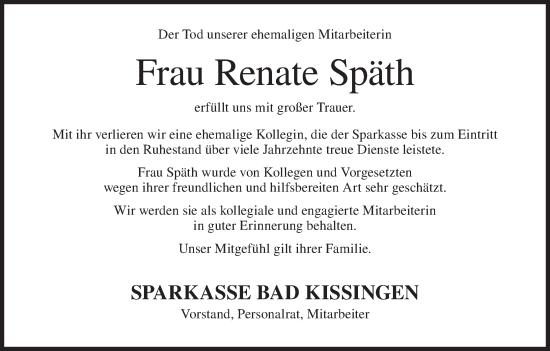 Anzeige von Renate Späth von MGO