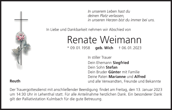 Anzeige von Renate Weimann von MGO