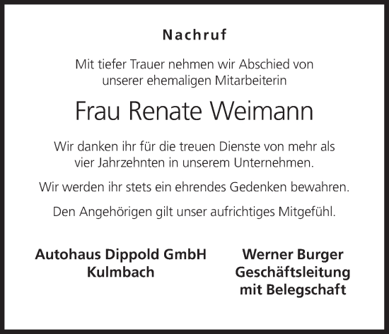 Anzeige von Renate Weimann von MGO