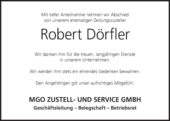 Anzeige von Robert Dörfler von MGO