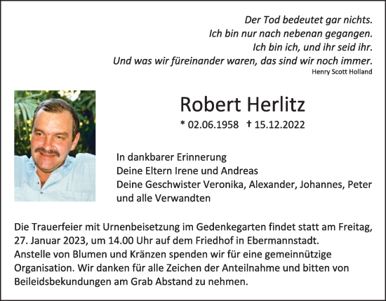 Anzeige von Robert Herlitz von MGO