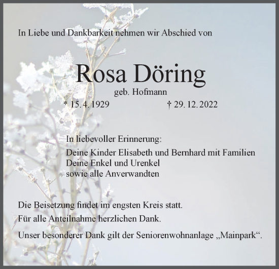 Anzeige von Rosa Döring von MGO
