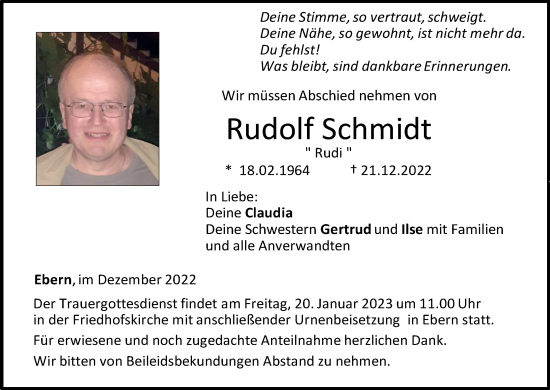 Anzeige von Rudolf Schmidt von MGO