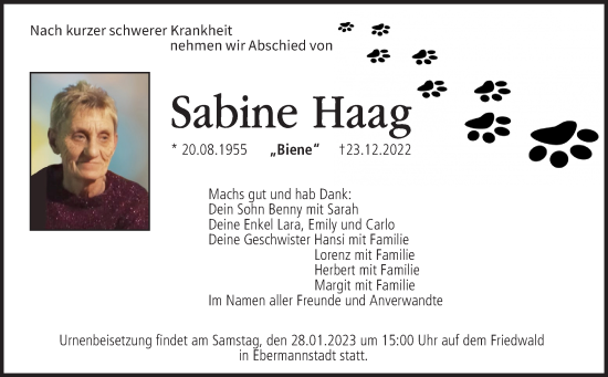 Anzeige von Sabine Haag von MGO