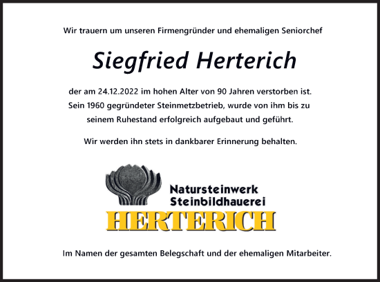 Anzeige von Siegfried Herterich von MGO