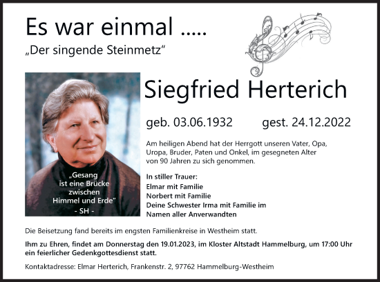 Anzeige von Siegfried Herterich von MGO