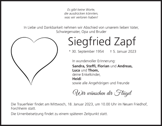 Anzeige von Siegfried Zapf von MGO