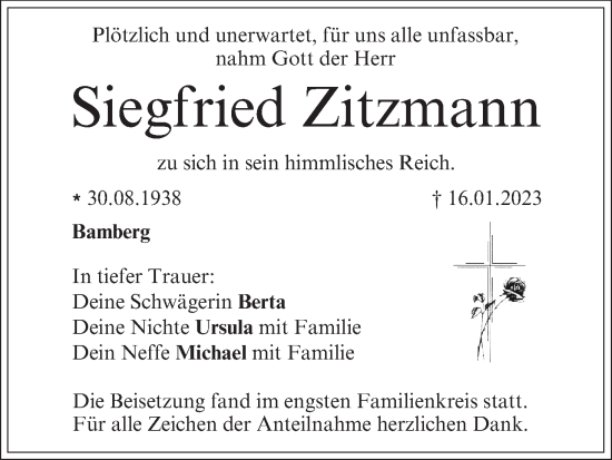 Anzeige von Siegfried Zitzmann von MGO