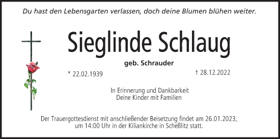 Anzeige von Sieglinde Schlaug von MGO