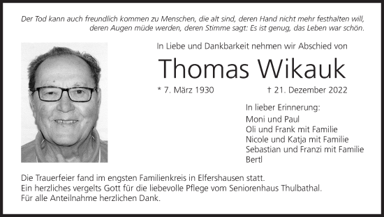 Anzeige von Thomas Wikauk von MGO