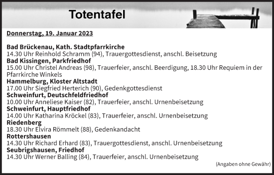 Anzeige von Totentafel vom 19.01.2023 von MGO