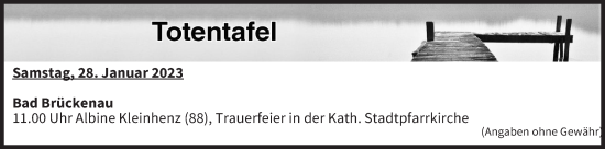 Anzeige von Totentafel vom 28.01.2023 von MGO