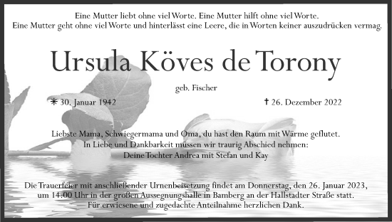 Anzeige von Ursula Köves de Torony von MGO