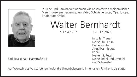 Anzeige von Walter Bernhardt von MGO