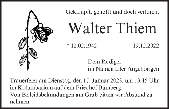 Anzeige von Walter Thiem von MGO