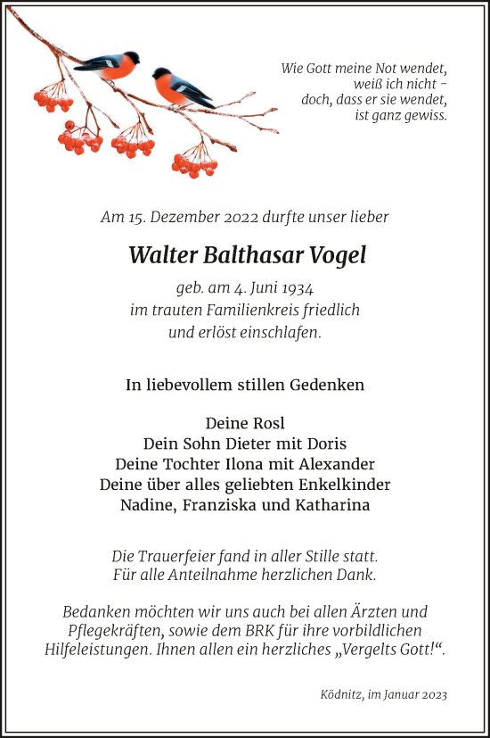 Anzeige von Walter Vogel von MGO