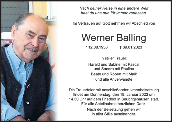 Anzeige von Werner Balling von MGO