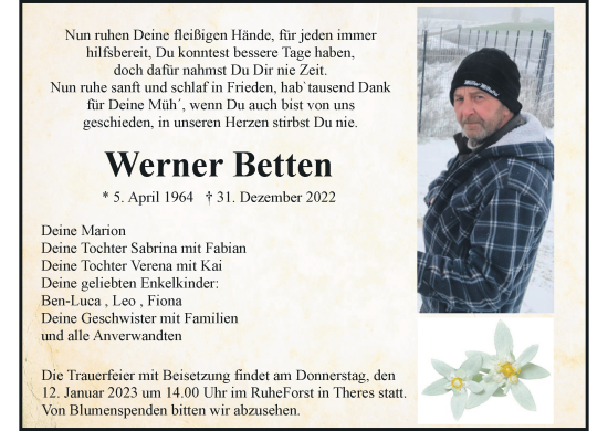 Anzeige von Werner Betten von MGO