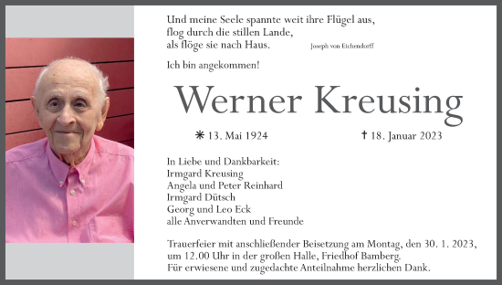 Anzeige von Werner Kreusing von MGO