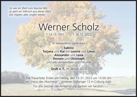 Anzeige von Werner Scholz von MGO